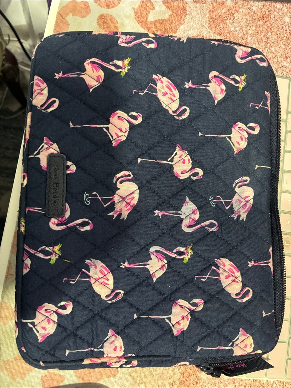 Vera Bradley Navy Quilted Sleeve with Pink Flamingo Print - Picture 2 of 3